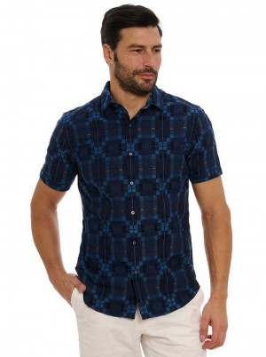 Robert Graham Aizome Short Sleeve Button Down Shirt Sötétkék | 743DTKQZE