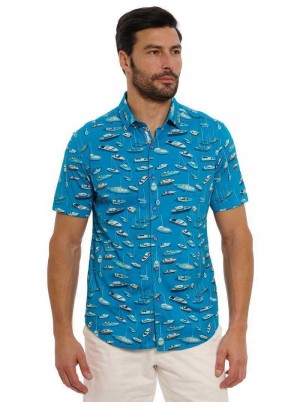 Robert Graham Boat Marina Short Sleeve Knit Shirt Teal | 073ISZGCF