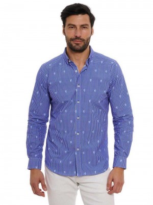 Robert Graham Bryson Long Sleeve Button Down Shirt Kék | 387DVTIBE