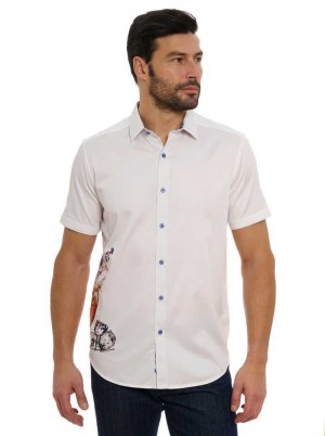 Robert Graham Ice & Dice Short Sleeve Button Down Shirt Big Fehér | 827PGOQKR