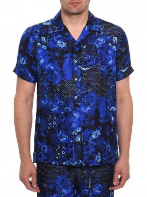 Robert Graham Limited Edition Blue Universe Short Sleeve Button Down Shirt Multi | 632LJBRWI