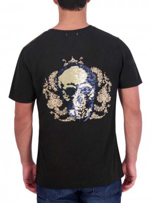 Robert Graham Limited Edition Neil Sequin Skull T-shirt Fekete | 219HFBRZT