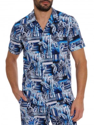 Robert Graham Makua Short Sleeve Button Down Shirt Sötétkék | 175SAQEVX