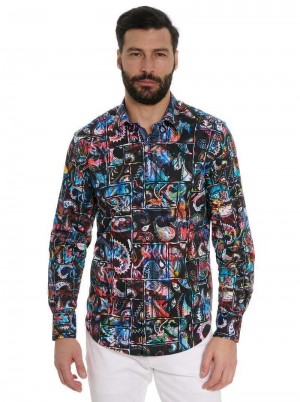 Robert Graham Paisley Bricks Long Sleeve Button Down Shirt Fekete | 059UPBRVZ