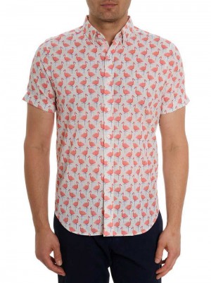 Robert Graham Polka Flamingo Short Sleeve Button Down Shirt Multi | 357SNRGOM