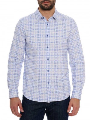 Robert Graham Port Of Call Motion Long Sleeve Knit Shirt Kék | 092XVGLEN