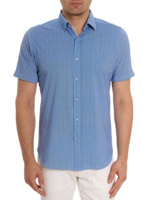 Robert Graham Shuler Motion Short Sleeve Knit Shirt Kék | 872JTFRUL