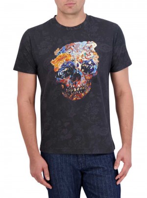 Robert Graham Skull Scrolls T-shirt Fekete | 189NFZKTH