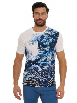 Robert Graham Skull Wave T-shirt Kék | 928YOWBTU