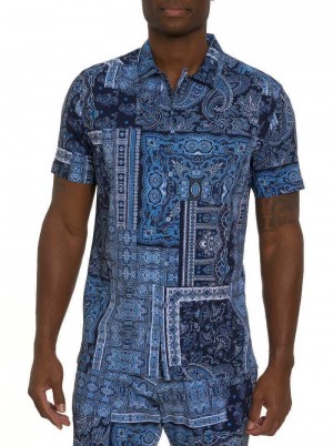 Robert Graham The Gotham Short Sleeve Button Down Shirt Sötétkék | 901XPGDWR