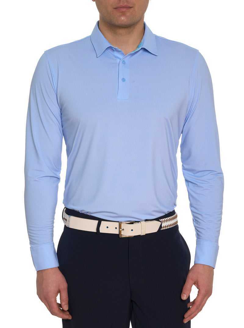 Robert Graham Alastor Long Sleeve Performance Polo Világos Kék | 052TGEDHP