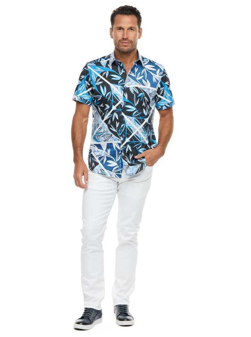 Robert Graham Blue Palm Short Sleeve Button Down Shirt Kék | 940INVALK