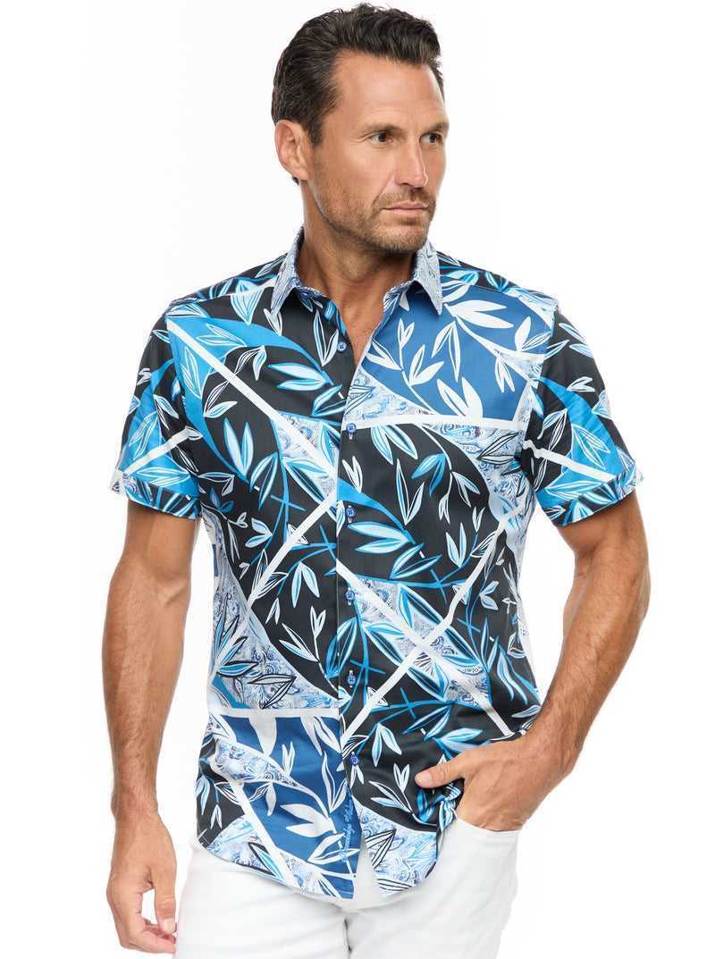 Robert Graham Blue Palm Short Sleeve Button Down Shirt Kék | 940INVALK