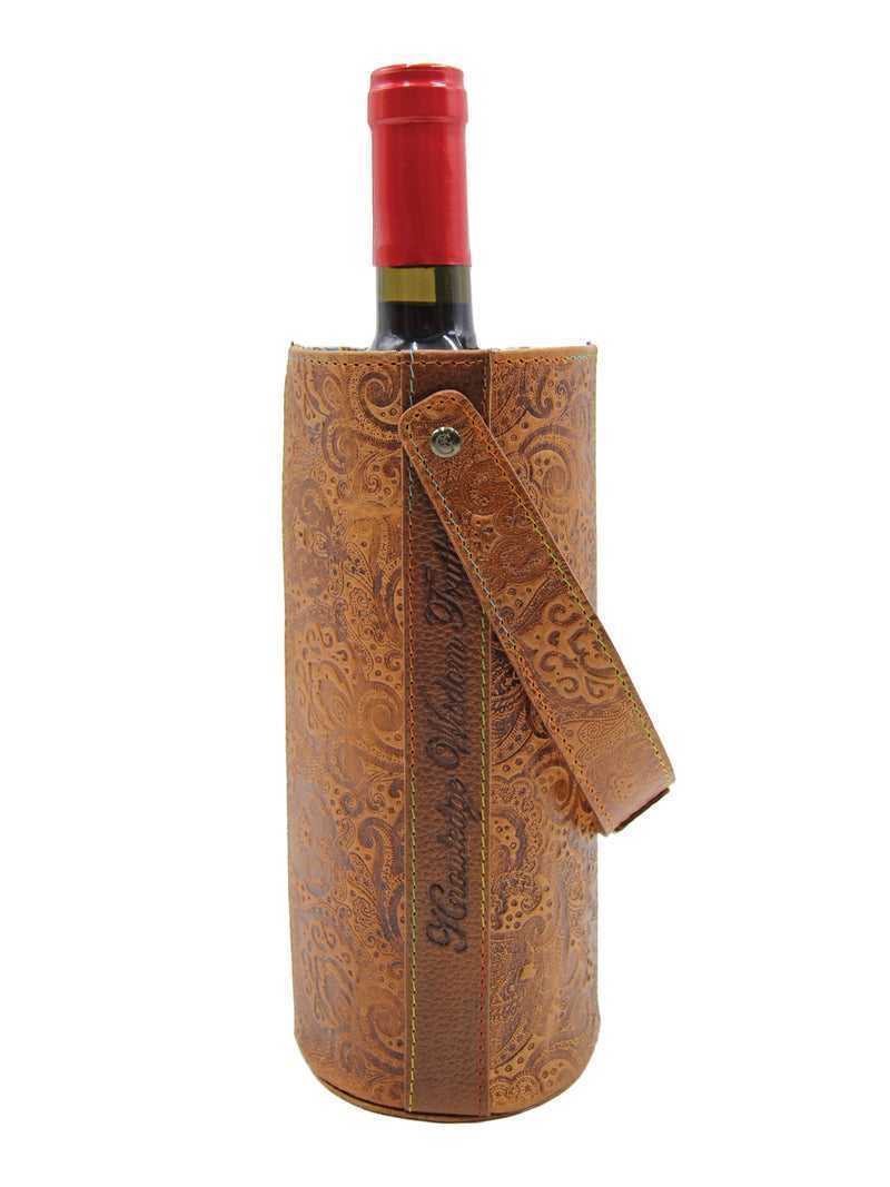 Robert Graham Leather Wine Bottle Carrier Tan | 275AVYRLB